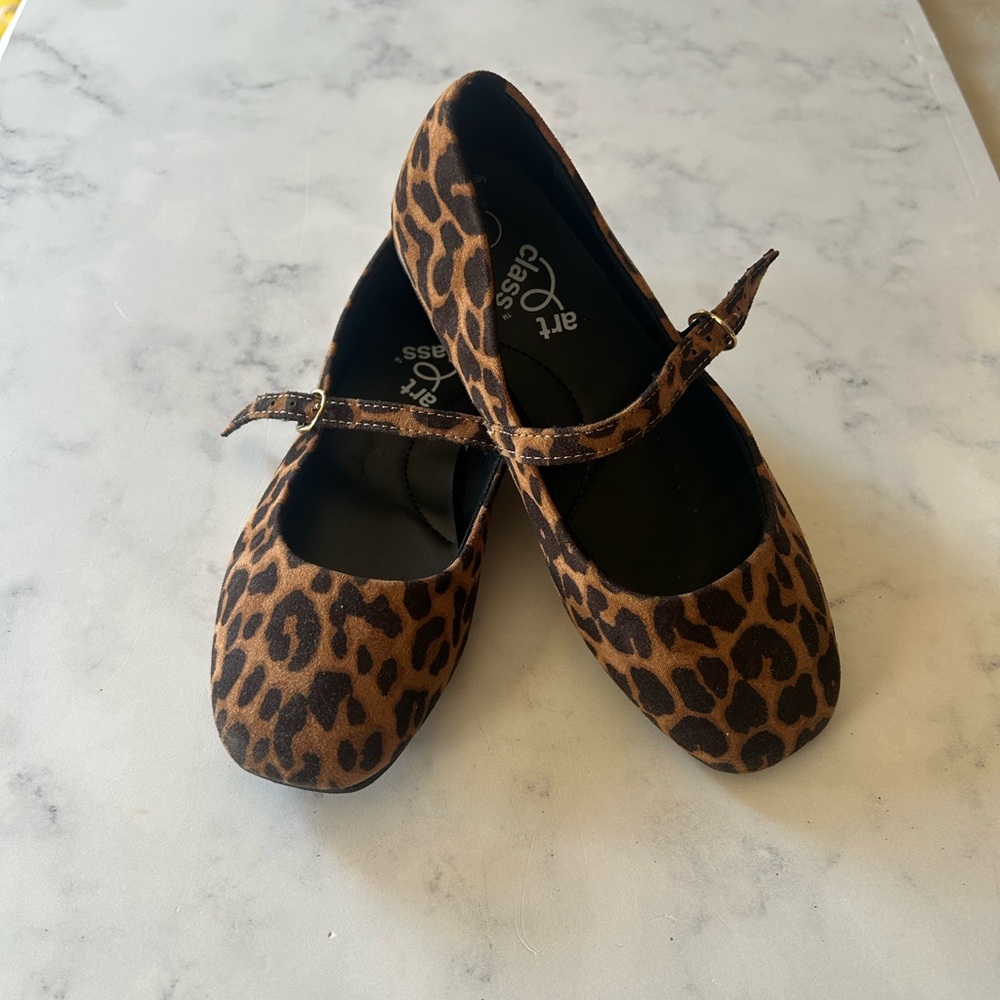Art Class Kids' Leopard Print Mary Jane Flats Shoes Little Girl Size 1